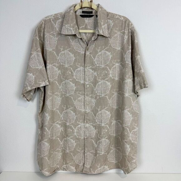 Axist Wave Washed Batik Linen Shirt Tan XL - Picture 1 of 7
